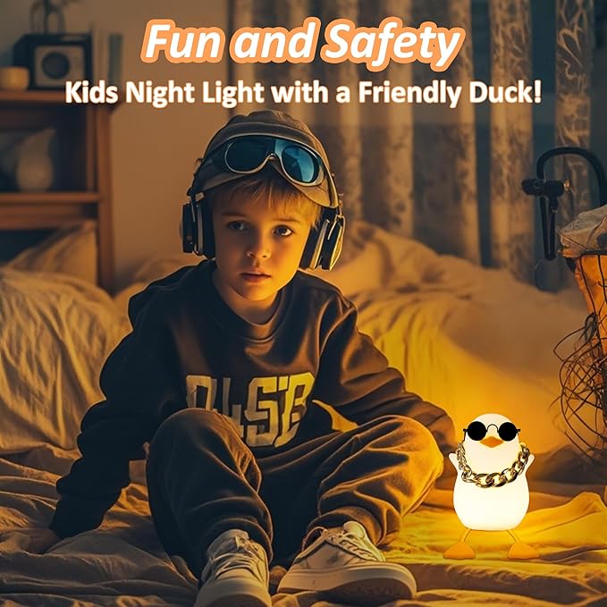 Duck Night Light for Kids, Cute Benson Ducks Gifts, Squishy Touch Silicone Animal Nursery Bedside Lamp Goose Gifts, Dimmer & Rechargeable, Birthday Gifts for Boys Girls Women Teen(Hip Hop Duck)