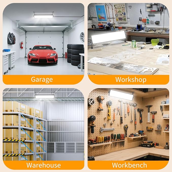2Pack 100W Shop Light, 14000LM 6000K Daylight White Super Brighter LED Shop Light, IP66 Waterproof Garage Lighting with 1.8M/6FT Cord, Bay Light for Workshop Yard Garage Warehouses