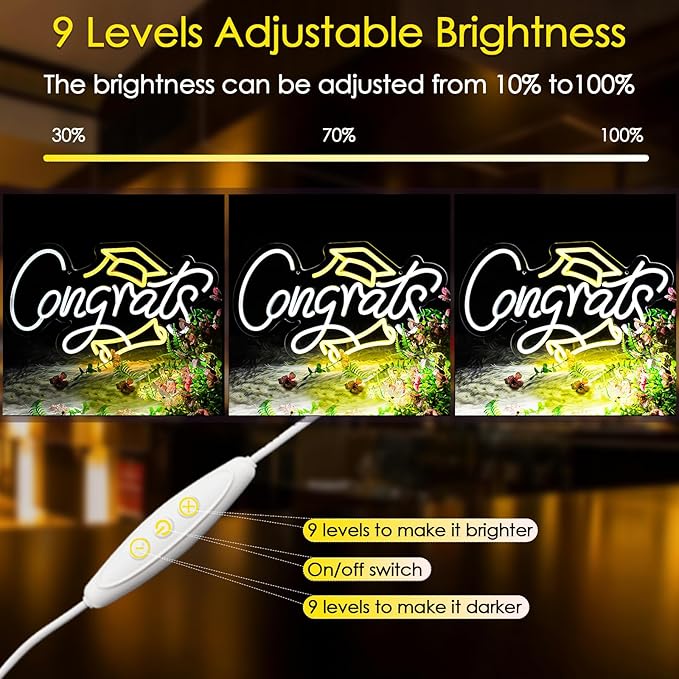 KHK Congrats Neon Sign LED Light Up Dimmable for Wall Decor Party Photos Class of 2025 Celebrations Graduation Gift USB Lights Led Gaming Neon for Teen Boy Room Decor -Best Congrats Gifts for Boys Kids (16.5 * 11.4in)