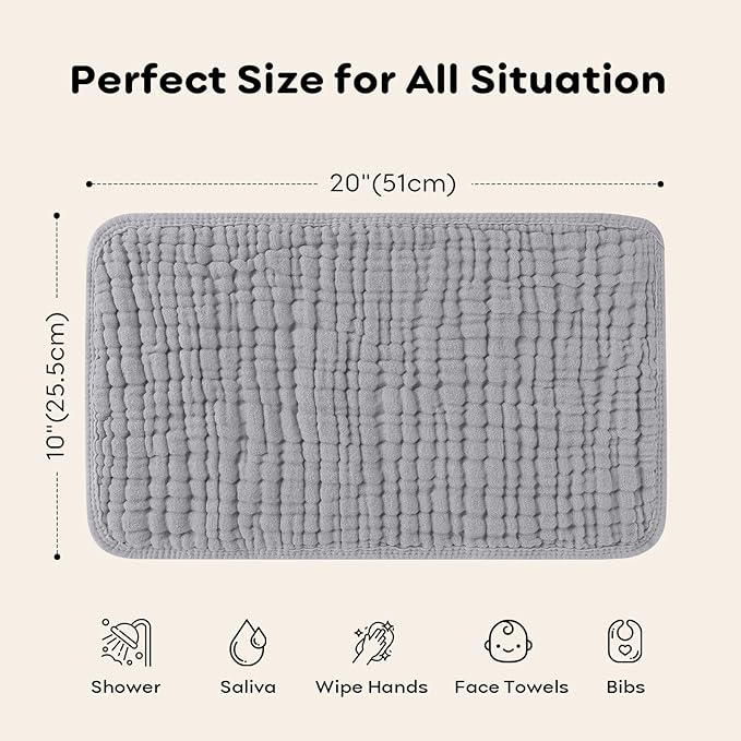 Looxii Muslin Burp Cloths 100% Cotton Muslin Cloths Large 20''x10'' Extra Soft and Absorbent 6 Pack Baby Burping Cloth for Boys and Girls (Grey)
