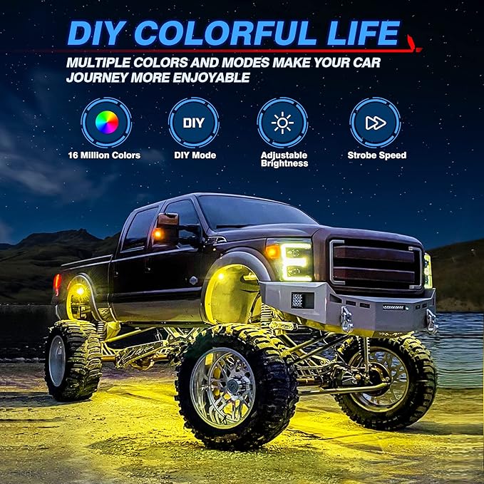 MICTUNING 2025 Upgraded X2 RGB Rock Lights Kit - 8 Pods Neon Light Lighting Kit IP68 Waterproof with Bluetooth App & Remote Control, Music Sync Strobe Effects for Trucks Boat RV ATVs UTVs