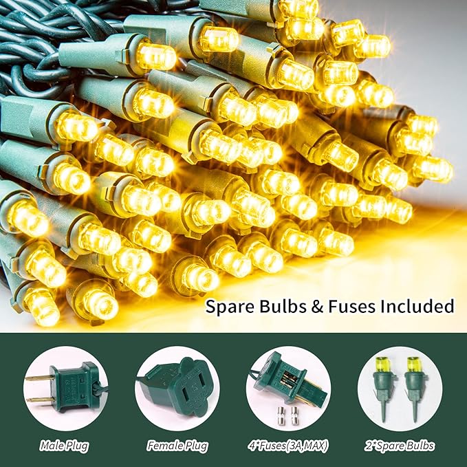 LAMPHOME 100 Count Yellow - String Lights - 21.6FT LED Christmas Lights, Mini led Lights for Indoor Outdoor Home Holiday Party Wedding Independence Day Decoration