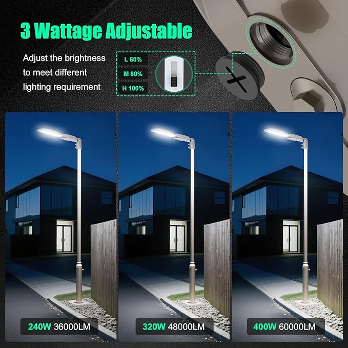 BBESTLED 480V 400W 320W 240W LED Parking lot Light with Dusk to Dawn Photocell, Pole Mount 56000LM IP65 5000K 277-480VAC Input, 400 Watt LED Flood Light, Outdoor Commercial Parking Shoebox Lights