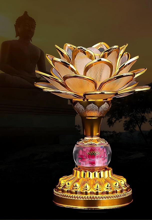 2 Pack Colorful LED Lotus Buddhist Lamp, Gradient Buddha Light for Worship, Prayer and Display, Low Power Consumption, Eco - Friendly Material for Buddha Occasions, Buddhist Supplies - Pink Gold