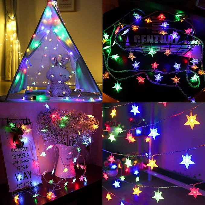 Minetom Star String Lights for Bedroom - 33 ft Plug-in Color Changing Star String Lights with Remote and Timer for Bedroom Tent Loft Bed Window Backyard Patio Porch Balcony Party Wedding, RGB