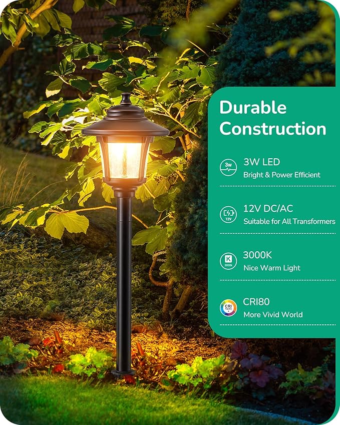 EDISHINE Low Voltage Pathway Lights Wired, 12V 3W 120LM 3000K Seed Glass Outdoor Landscape Lighting with Connectors, ORB Waterproof Electric LED Landscape Path Lights for Walkway Garden Yard, 10 Pack