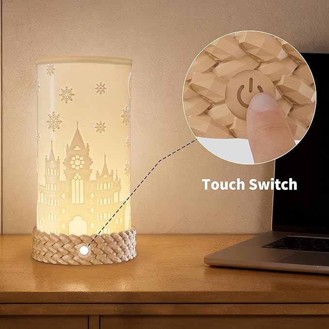 Bedside Table Lamp for Bedroom - 3 Color Temperatures Nightstand Ambience Lamps with USB C Charging, 360 Degree Rotating Shade Touch LED Lamp for Living Room, College Dorm