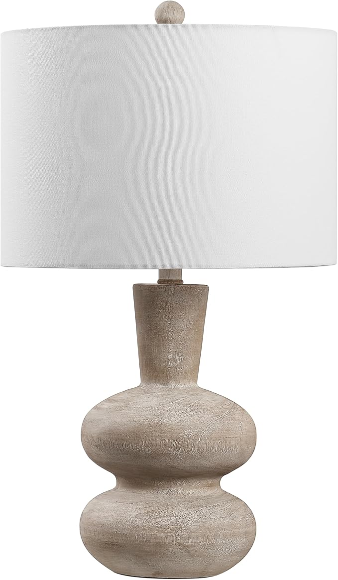 JONATHAN Y JYL5708A Matheo 24" Modern Minimalist Sculptural Oak-Grain Resin LED Table Lamp for Living Room, Family Room, Dining Room, Bedroom, Hallway, Office, Antique Brown