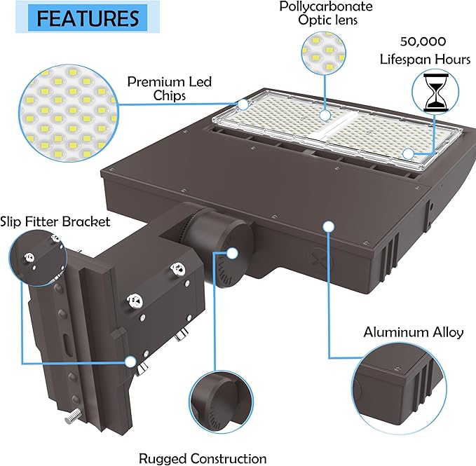 LEDMyplace Led Parking Lot Lights 150W/120W/100W Adjustable with Universal Mount 5700K Led Shoebox Lights, 19950LM, IP65 Waterproof Outdoor Commercial Street & Area Pole Lighting for Yard Driveway