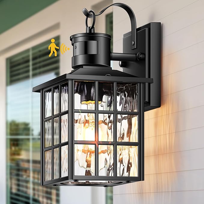 VIANIS Outdoor Wall Lantern With Motion Sensor, Dusk To Dawn Exterior Light Fixtures Wall Mount, LED Outdoor Porch Light, Anti-Rust 100% Aluminum Modern Black Outdoor Sconce Lights for Garage,Entryway