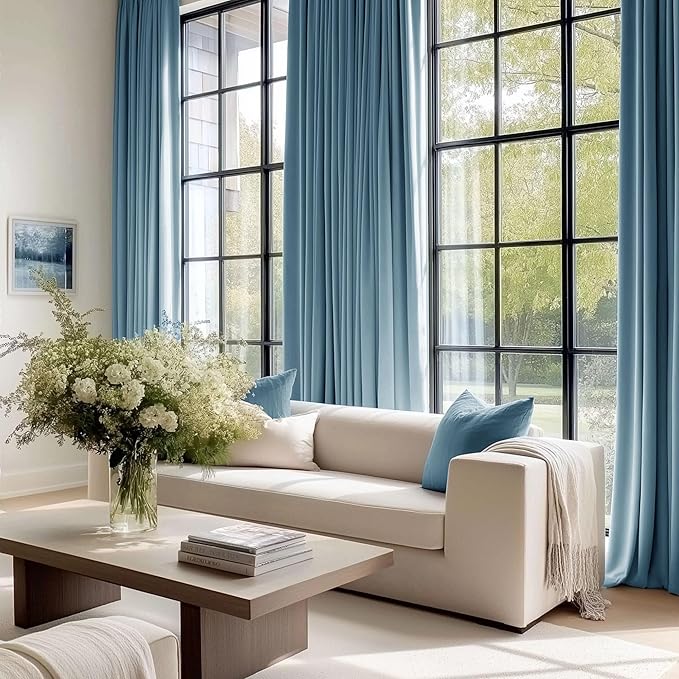 Beauoop Lake Blue Velvet Curtains 72 Inches Long 2 Panels for Bedroom Living Room Soft Luxury Room Darkening Thermal Insulated Soundproof Rod Pocket Window Treatments Drapes, 52X72 Set of 2
