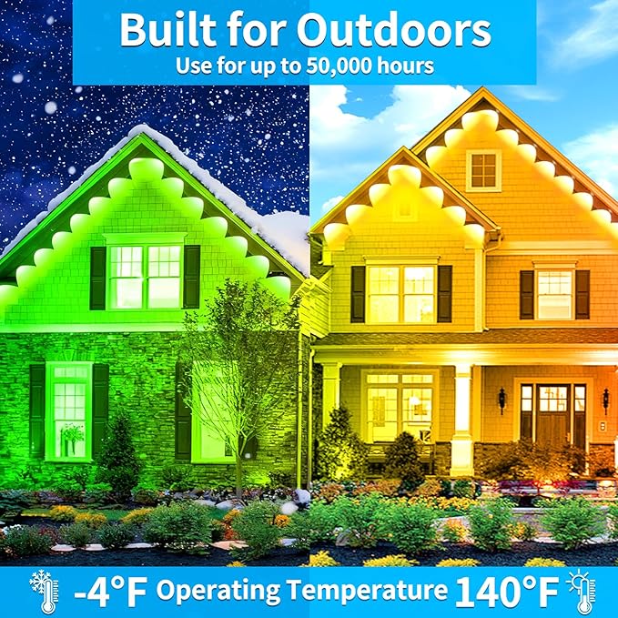 300FT Permanent Outdoor Lights, IP67 Waterproof LED Lights, App/Remote Control Outside Light, Permanent Christmas Lights for House Christmas Party Festival Decoration (2 Rolls, 150 FT)