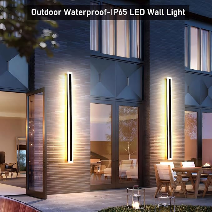2Pack 47.2inch Long Outdoor Modern LED Wall Light,38W Waterproof IP65 Warm White 110V led Wall Mount Lighting Fixture Rectangular Black Wall Lights Elegant Frosted White Acrylic Anti Rust