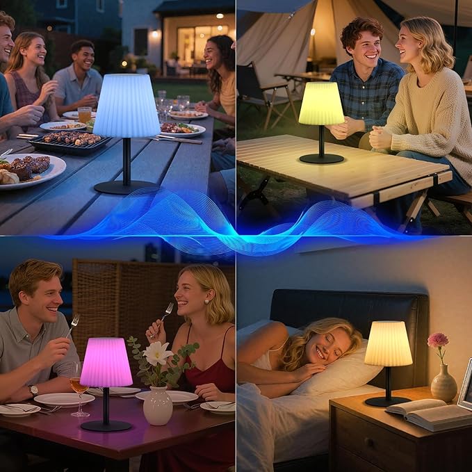UUFFOO Shower Lamp | Dual Speaker Pairing, IP44 Waterproof Outdoor Table Lamp with RGB, Rechargeable Battery Operated Cordless Night Light for Inside Shower Bathroom Patio Garden Balcony Party Bedroom