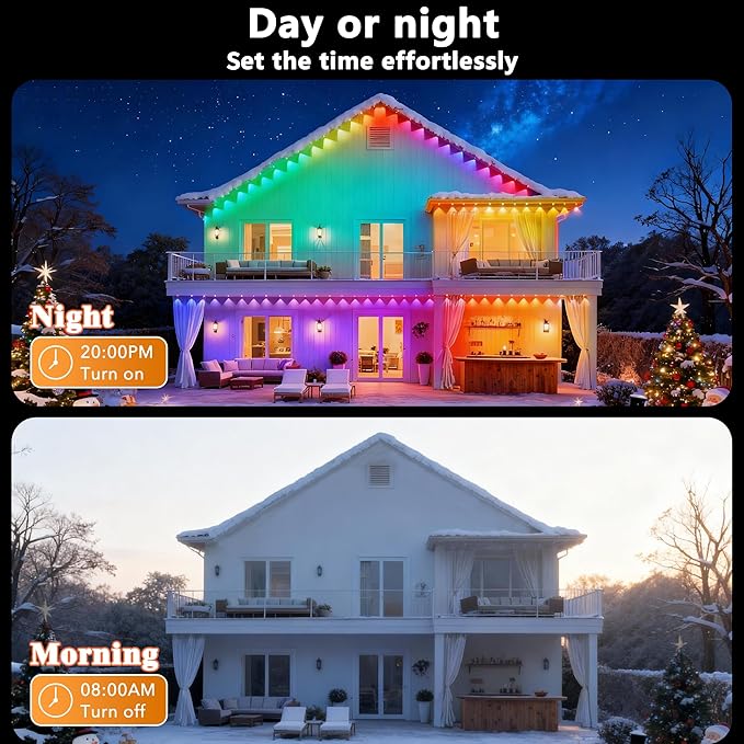 Permanent Outdoor Lights, 100ft with 90 RGB+IC LED Lights for House, 75 Scene Modes, IP68 Waterproof Eave lights Compatible with Alexa, Google Assistant for Halloween, Christmas, Outdoor Daily Decor