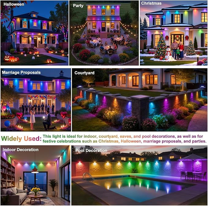 Smart Permanent Outdoor Lights for House, 50ft with 18 RGB+IC LED Lights, Music Sync, IP67 Waterproof Eaves Lighting, App/Remote Control, Outside LED Lights for Party, Christmas, Daily Decorations