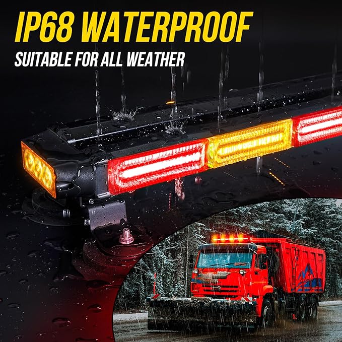 34inch 166 LED Emergency Rooftop Strobe Lights Bar Flashing Safety Traffic Advisor Warning Hazard Snow Plow Light W/Magnet Base for Work Trucks Vehicles Construction Tow Pickup Amber Red