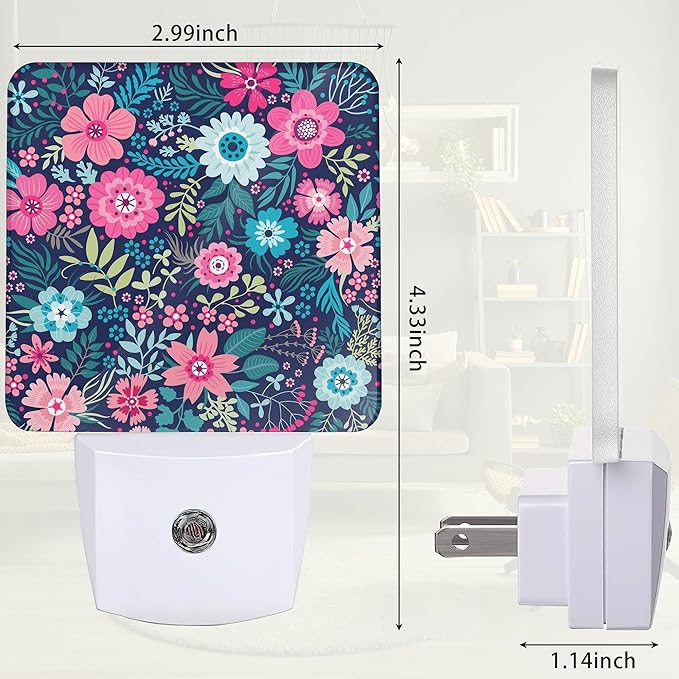 Flower Pink Night Light, Floral Night Light Plug into Wall with Dusk to Dawn Sensor, LED Lamp Energy Saving Lights for Men Women Boys Girls,Lamp for Bedroom Bathroom Hallway