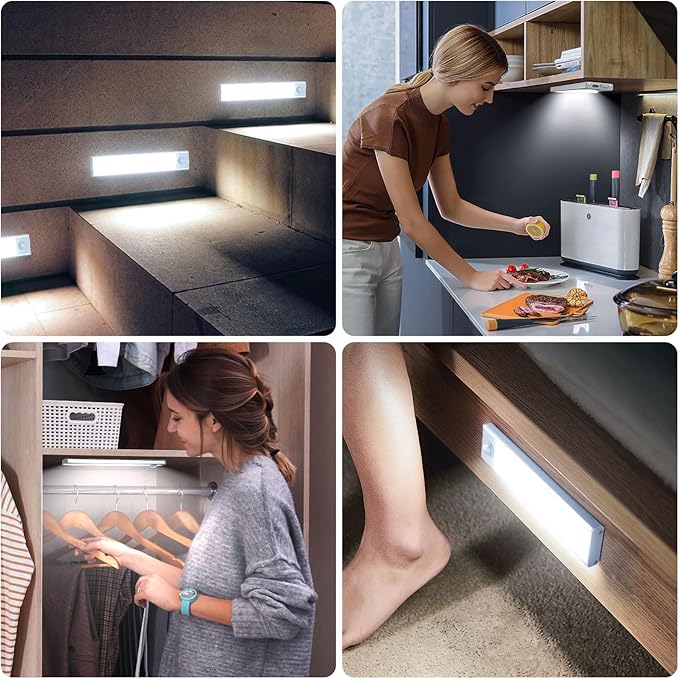 6 Pack Under Cabinet Lights Wireless, 40 LED Motion Sensor Light Indoor Rechargeable Magnetic Closet Lights Battery Operated, Under Counter Lights for Kitchen, Wardrobe, Hallway, Stairs
