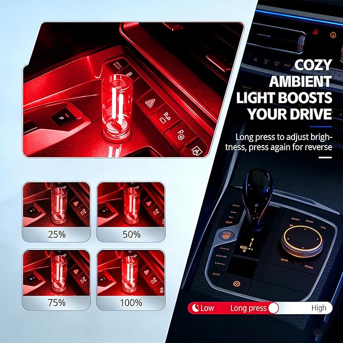 4PCS USB Car Light, Plug-in Touch Dimming USB LED Night Light Bulb, Portable Car Atmosphere Lighting Kit, Suitable for Car, Bedroom, Hallway, Outdoor, Party Decoration (2 Red&2 Green)