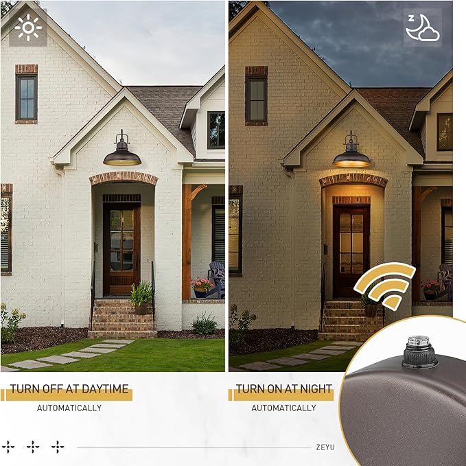 zeyu 2 Pack Outdoor Barn Light Fixtures, Farmhouse Wall Lights for Front Porch, 18" Dusk to Dawn Sensor Wall Sconces in Oil Rubbed Bronze Finish, 016-1BL-PC-2 ORB
