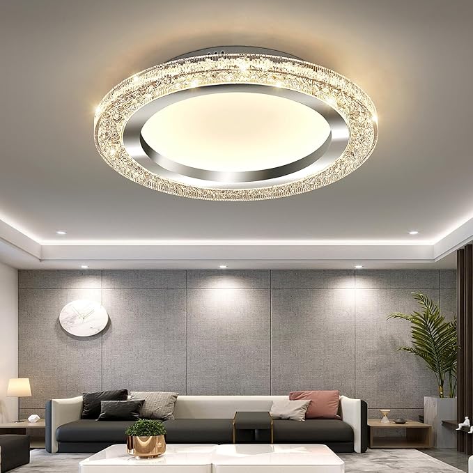 UOFUS 32W LED Flush Mount Ceiling Light Chrome 15.7inch Modern Round Ceiling Light Fixture 3000K-6000K Super Bright Circle Ceiling Lamp for Bedroom Kitchen Dining Room Entryway Hallway Foyer