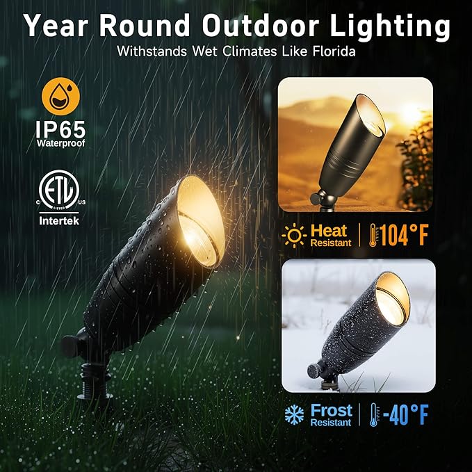 Gardenreet Die-Cast Brass Spot Light Outdoor - 12V LED Uplighting Waterproof, Low Voltage Landscape Lights Direct Wire, Black for Fence Fountain with Warm White MR16 Replaceable Bulbs (12 Pack)