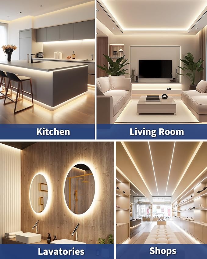 GOOVER COB LED Strip Lights 16.4ft, 4000K Natural White DC 12V Dimmable Tape Light, Ra 95+,150+LM/FT,2.2W/ft, 1600 LEDs, UL Listed for Cabinets,Bedroom(Power Supply Sold Separately)