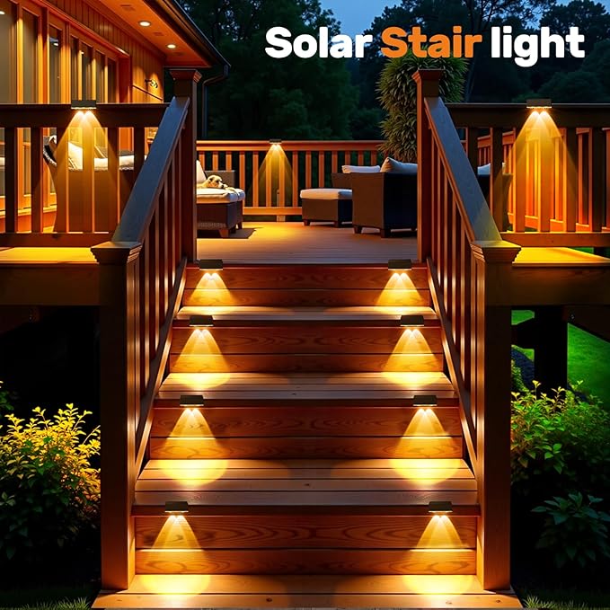 NIORSUN 12 Pack Solar Fence Lights, LED Outdoor Lights, Warm White + RGB, IP45 Waterproof, Black