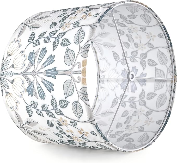 GOSO 2pcs Medium Lampshade Polyester Fiber Printing Plants Drum Lamp Shade For TableLamp,Floor Lamps,Diy Pendant Light,Wall Hanging,Spider Fitter 13 "Top x 13" Bottom x 10 "High, Assembly Required