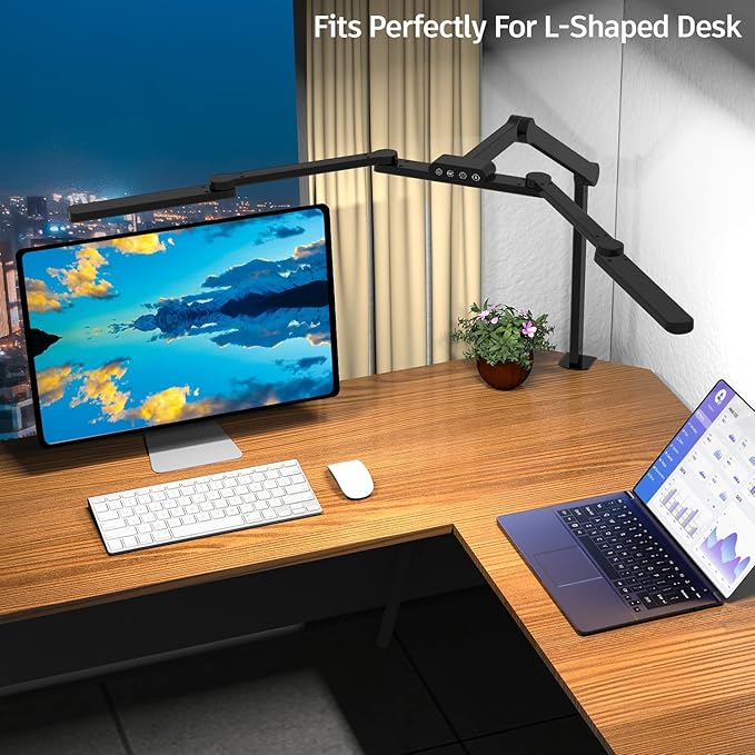 Transformable LED Desk Lamp, 41.5" Large Architect Desk Lamp with Clamp, 3 Light Bars Desk Light for Home Office, 24W Auto Dimming Office Lighting Table Light for L Shaped Desk