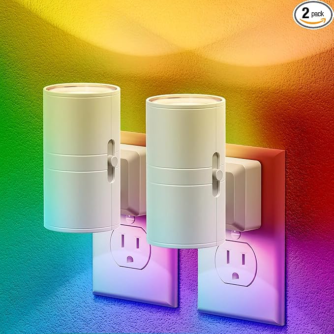 JandCase Color Night Light, LED Night Lights Plug into Wall, Color Changing Nightlight RGB with Light Sensor,Kids Gifts, Halloween, Christmas, Holiday, Hallway Bedroom Kids Room, 2 Pack