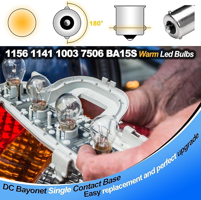1156 1141 1003 7506 BA15S LED Bulbs Warm White 2700k, LED Replacement for 12 Volt RV Camper Trailer Boat Trunk Interior Lights, DC Bayonet Single Contact Base,AC10-24V DC10-30volt,3Pack