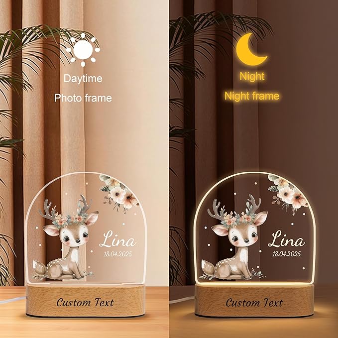 Personalized Baby Gifts Animal Night Light, Custom Name LED Lamp, Perfect Baby Shower Newborn Christmas Gifts for Boys Girls, Safari Jungle Animal Acrylic Plaque Lamp for Bedroom Nursery Decor