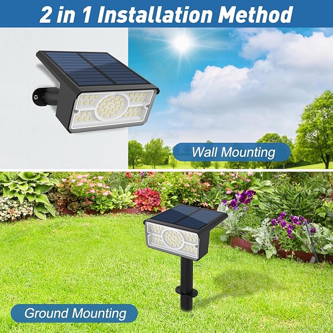 T-SUN Solar Spot Lights Outdoor 8 Pack, 49 LED 2 Lighting Modes, IP65 Waterproof Landscape Spotlights, 2 in 1 Auto On/Off Solar Lights for Yard, Garden, Driveway, Pathway (White)