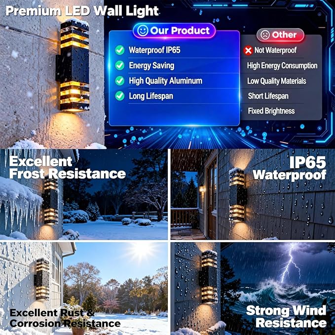 10Pack 15inch LED Up and Down Wall Lights,18W Outdoor Wall Light Aluminum Body 4000K Day White Waterproof IP65 Outside Wall Lights 1800LM Outdoor Wall Mount Lights