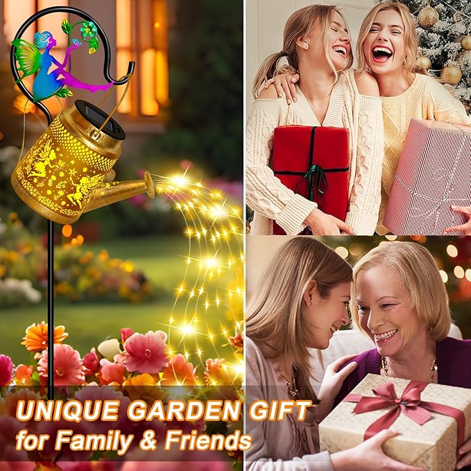 Christmas Gifts Solar Watering Can Lights Outdoor Garden Decor, Large Fairy Hanging Lantern with Shepherd Hook, Waterproof Garden Lights for Outdoor Yard, Gifts for Mom Grandma Mothers Day