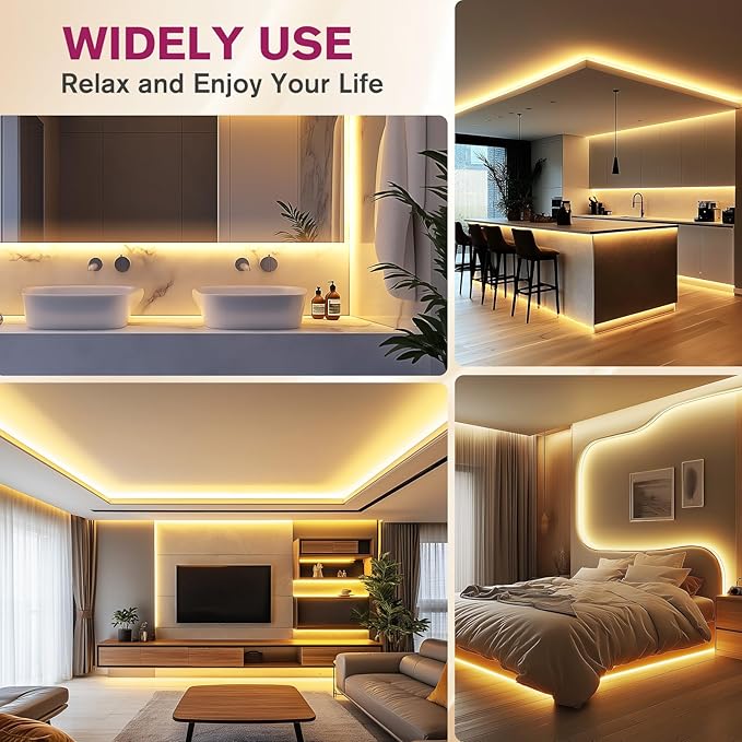 EMITEVER COB LED Strip Lights Warm White, 3000K Tape Light Premium High Density, DC 24V, 400+Lumens/ft, 5120LEDs/Spool, Ra 90+, 32.8ft/10m, UL Listed 5 Year After-Service(Power Supply Sold Separately)