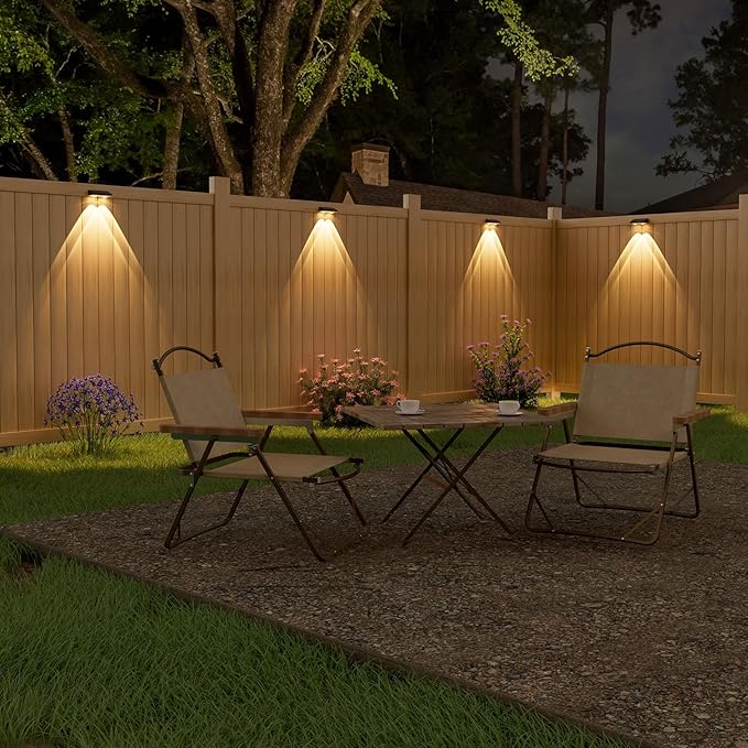 NIORSUN Solar Fence Lights,8 Pack Solars Deck Light,Warm White Color,Outdoor Bulb Waterproof Led IP65,Power Patio Lamp with Lenses for Outside/Backyard/Railing/Yard(Black)
