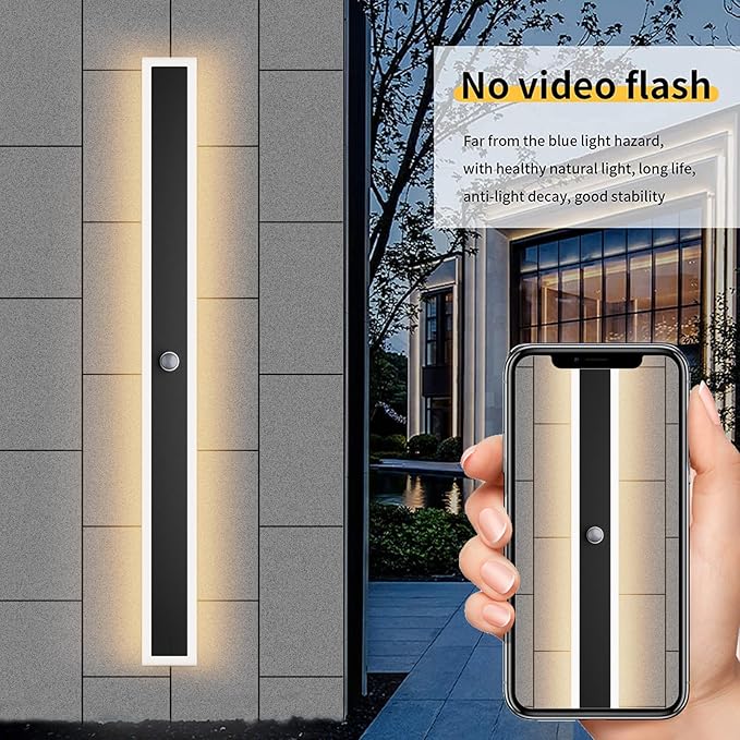 Aipsun 2 Packs Motion Black Outdoor Wall Light 39.4inch Modern LED Exterior Wall Sconce, Long LED Linear Exterior Lights 3000K for House Living Room Corridor