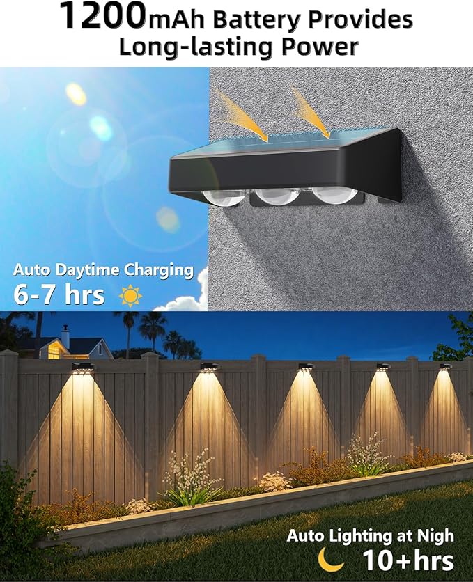 Solar Fence Lights Outdoor, 4 Pack, 9 Fixed Colors ＆ Color Changing Fence Lights Solar Powered Waterproof IP65 Dusk-to-Dawn LED Deck Lighting for Patio, Railing, Pool, Porch, Backyard, Wall