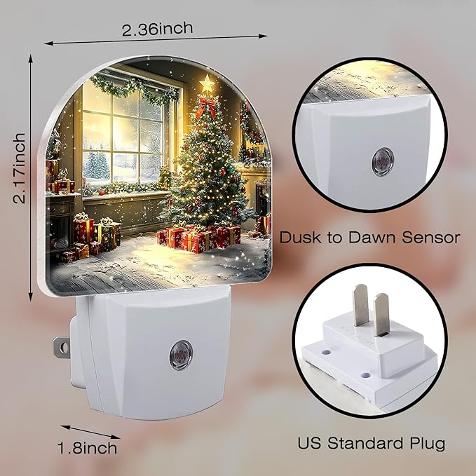 Christma Tree and Gifts Night Light, Dusk-to-Dawn Auto Sensor Plug in Night Light for Kids, 0.5W Energy Saving LED NightLights for Bedroom/Bathroom, Ideal Gifts for Women Men