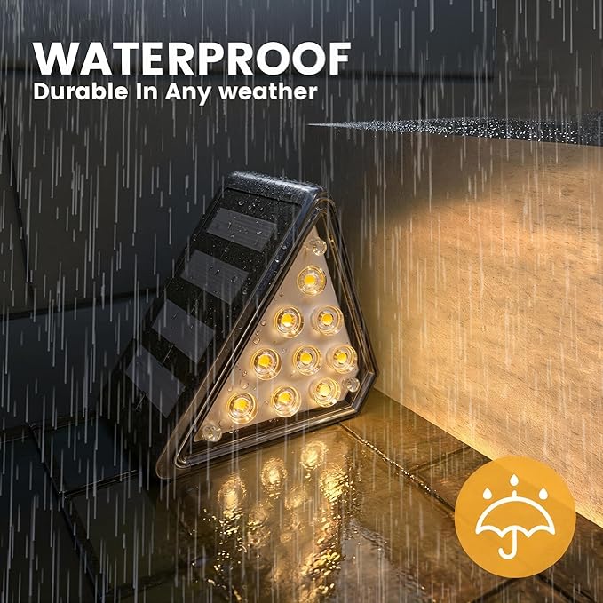 LED Solar Step Lights Outdoor, IP67 Waterproof, Auto On/Off, Solar Decoration Lights Perfect Fit for Stair Corners - Decor & Safety Lighting for Deck, Yard, Patio, Porch (16 Pack)