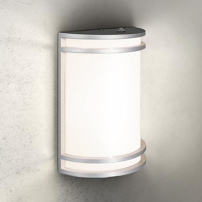 ASD 10 Inch LED Dusk to Dawn Outdoor Wall Mount Light Fixture - Brushed Nickel Modern Wall Sconce Lighting with Photocell - 120-277V 15W 3000/4000/5000K Adjustable - Front Door & Patio, ETL