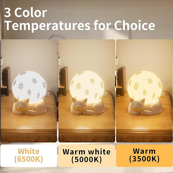 Rotatable Bedside Table Lamp for Bedroom, 3 Color Temperatures Cat Lamp, Touch Control Rechargeable Nightstand Lamp with USB C Charging for Christmas