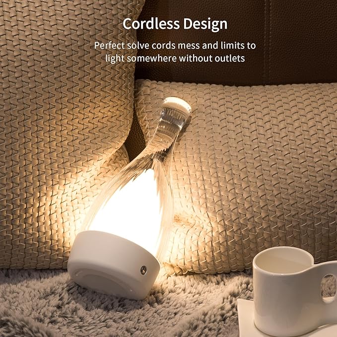 Table Lamp for bedroom with Touch Control,LED Nightstand Lamp Fourth Gear-3000K 4000K 6000K and Seven Color Light,Cordless Battery Operated Desk Lamp,Perfect for Bedroom,Couple Dinner,Cafe.(White)