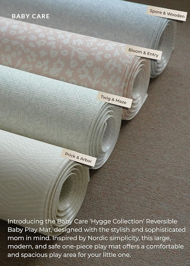 Baby Care Play Mat (Medium, Hygge - Bloom & Entry) 73’’ x 49’’ Original One-Piece Reversible Rollable Waterproof Play Mat for Infants, Babies, Toddler, and Kids