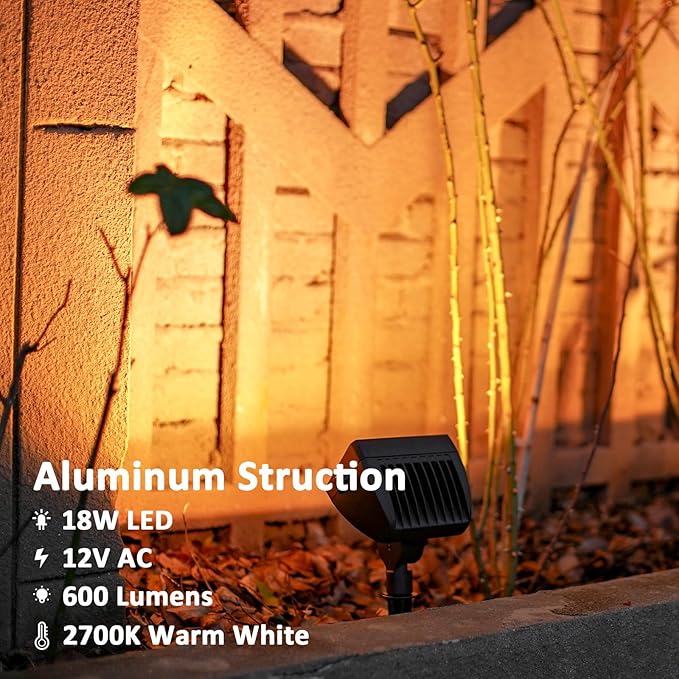 Low Voltage Spotlights 6PK Landscape Lighting Wall Wash Lights 2700K Warm White 18W 600 Lumens Outdoor Lights Aluminum Housing with Connector for Garden Yard Black Finish