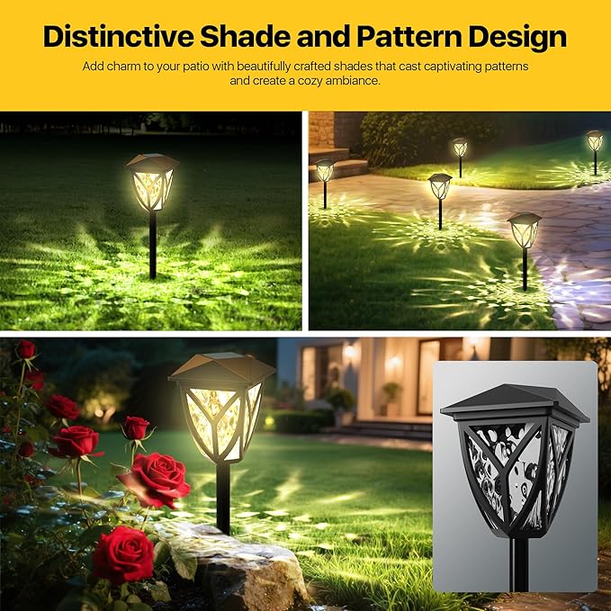 Ensenior 12-Pack Solar Lights Outdoor, 16.77" 3000K LED Solar Garden Lights for Pathway, Yard, Patio, Walkway, Planter, Waterproof, Energy-Efficient Landscape Lighting