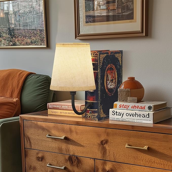 Vintage Bookshelf Lamp Rechargeable, Cordless Book Lamp with Linen Shade, Dimmable Touch Control Table Lamp, Modern Decorative Bookend, Bookshelf Lights for Office Home, Library, Study